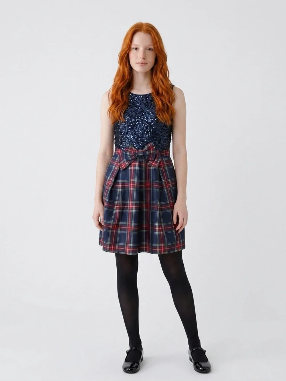 THE CHILDRENS PLACE Girls Size 16 XXL/TTG Navy & Plaid Dress